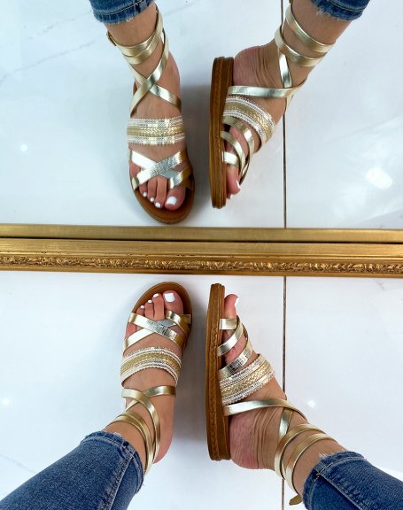 Gold leather slingbacks with multiple straps