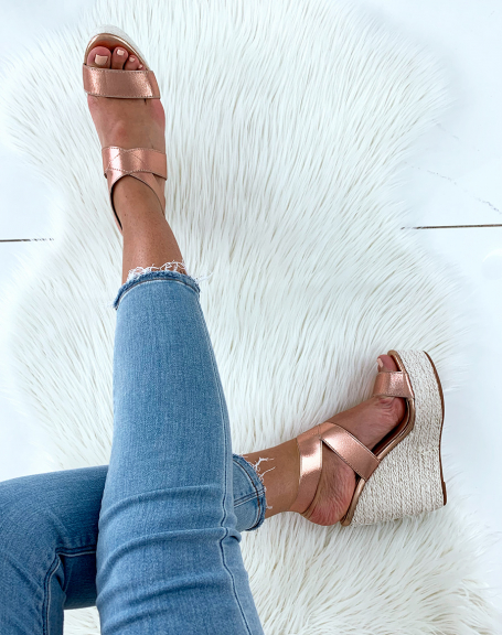 Gold metallic wedge heel sandals