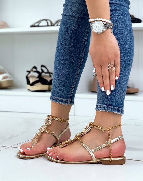 Gold multi-embellished strappy sandals