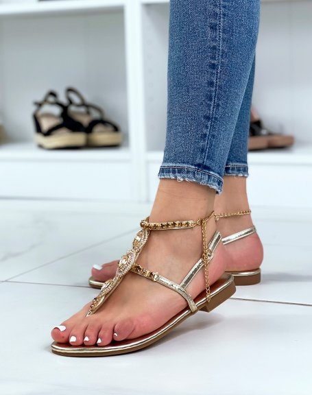 Gold multi-embellished strappy sandals