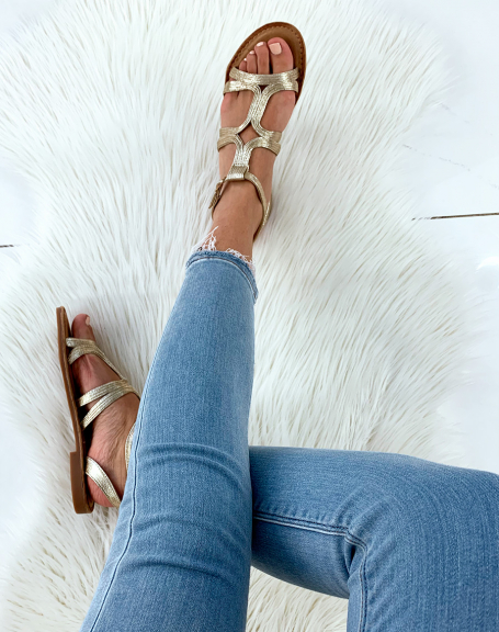 Gold sandal with multiple straps