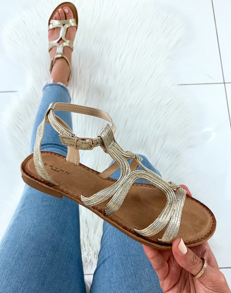 Gold sandal with multiple straps