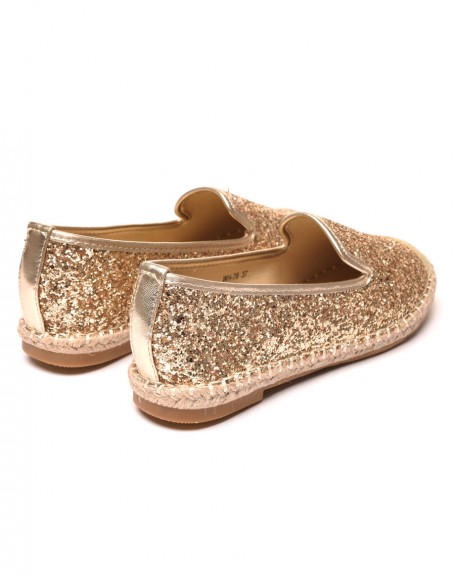 Golden glitter espadrilles with braided toe