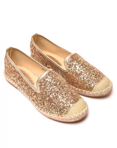 Golden glitter espadrilles with braided toe