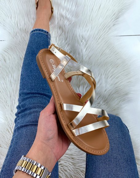Golden sandals with multiple thin straps