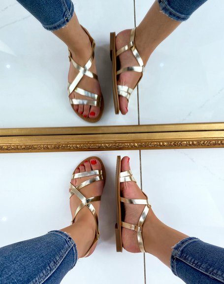 Golden sandals with multiple thin straps