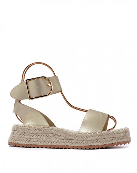 Golden sandals with thick straps and hessian sole