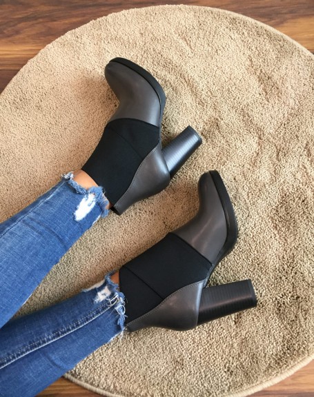 Gray ankle boots with bi-material heels