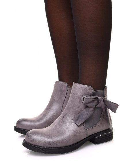 Gray ankle boots with bow and eyelets