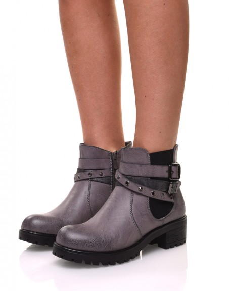 Gray ankle boots with different straps