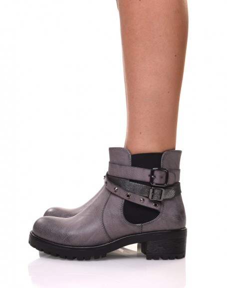 Gray ankle boots with different straps