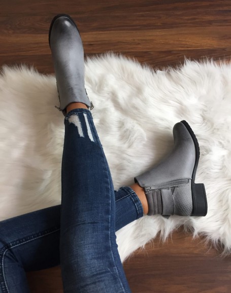 Gray ankle boots with heels and zippers