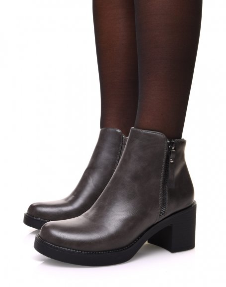Gray ankle boots with mid high heel