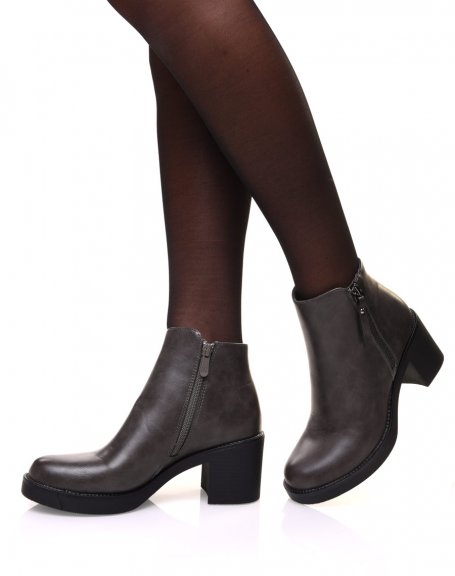 Gray ankle boots with mid high heel