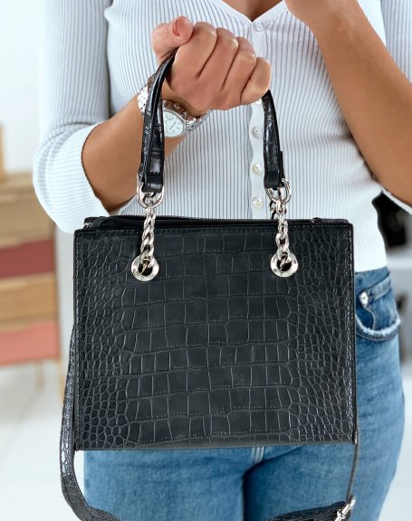 Gray croc-effect handbag