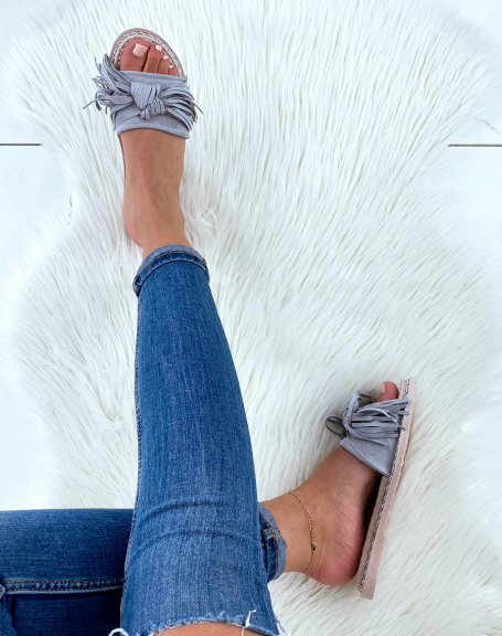 Gray espadrille-style mules with fringes