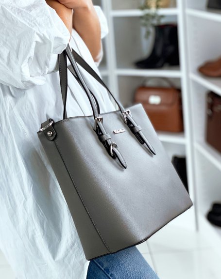 Gray faux leather handbag