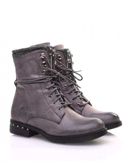 Gray lace-up high top shoes