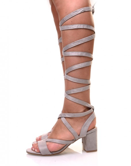 Gray low heel sandals