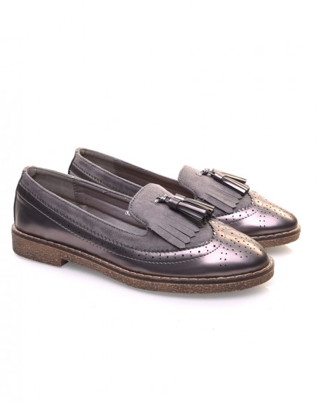 Gray openwork loafers