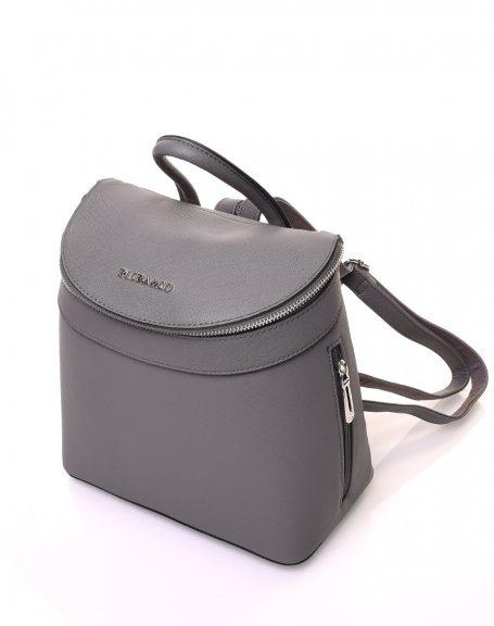 Gray rigid backpack with zippers