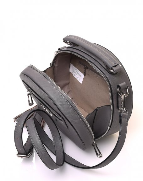 Gray round rigid briefcase type shoulder bag