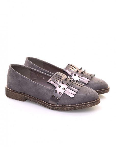 Gray studded loafers