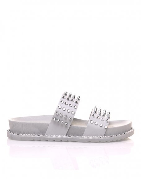 Gray studded sandals