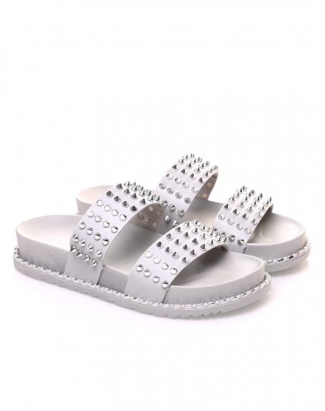 Gray studded sandals