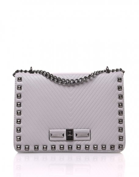 Gray studded shoulder bag with chain