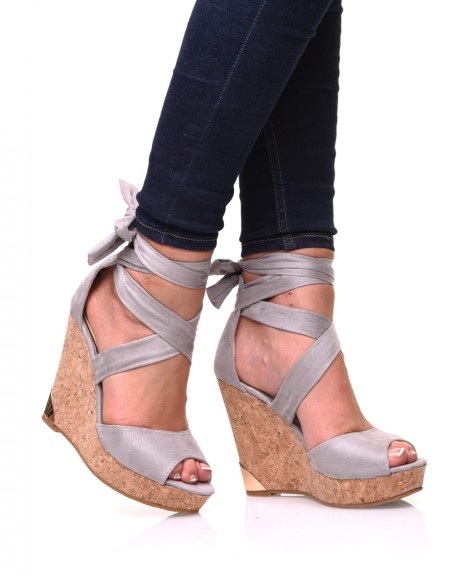 Gray suede wedges