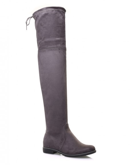 Gray suedette adjustable thigh-high boots