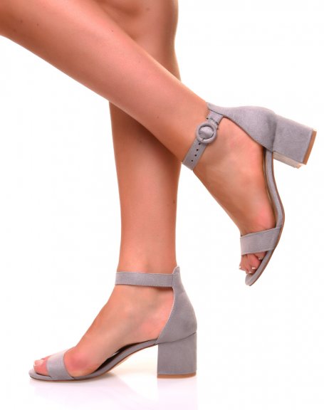Gray suedette block heel sandals