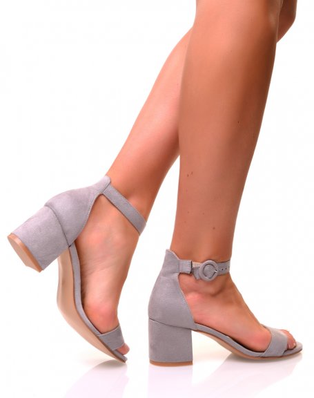 Gray suedette block heel sandals