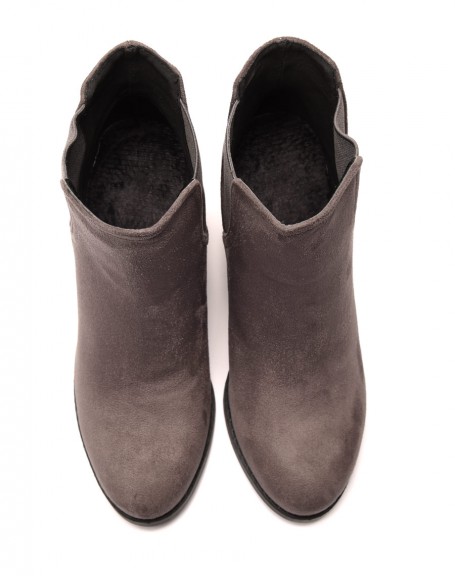 Gray suedette chelsea boots with heel
