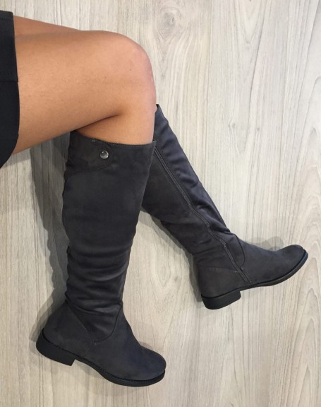 Gray suedette flat boots