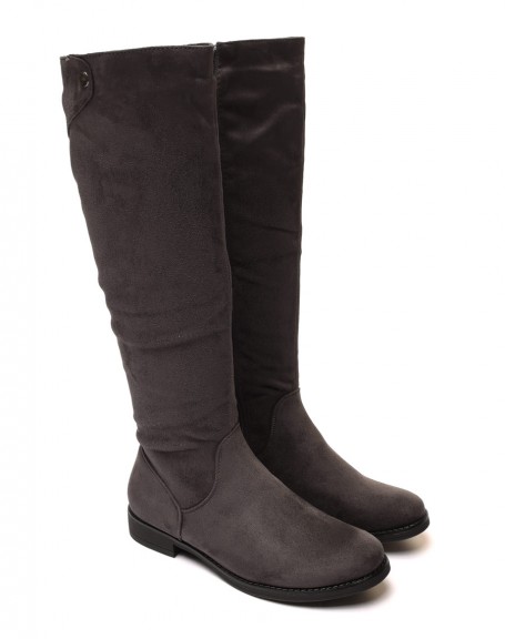 Gray suedette flat boots