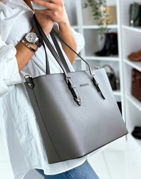 Gray tote bag in faux leather