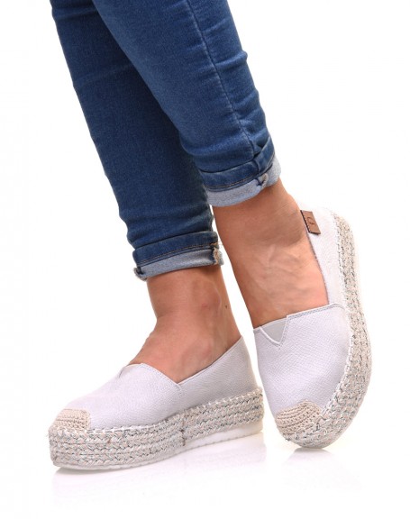 Gray wedge espadrilles with silver braided sole