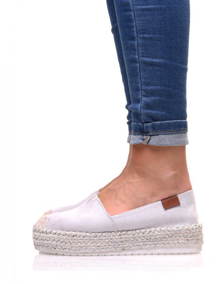 Gray wedge espadrilles with silver braided sole