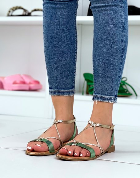 Green and gold strappy sandals