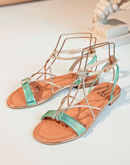 Green and gold strappy sandals