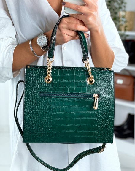 Green croc-effect handbag