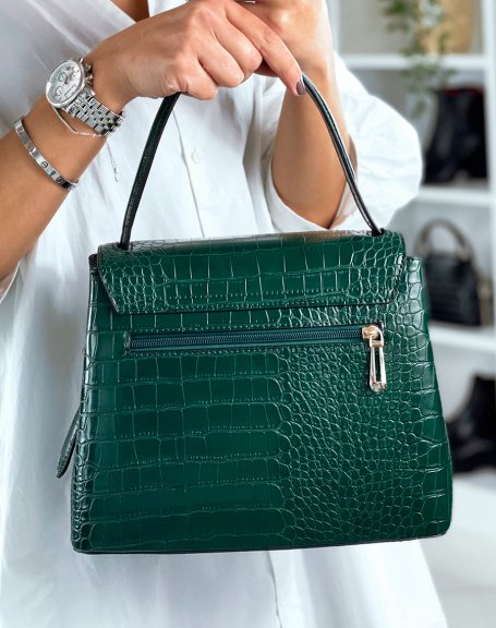 Green croc-effect trapeze handbag