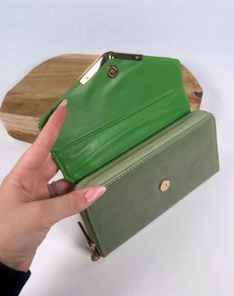Green croc-effect wallet with gold detail