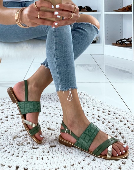 Green flat sandals with wide strap
