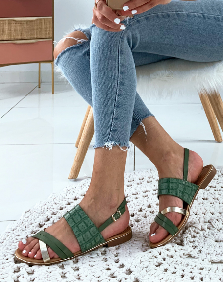 Green flat sandals with wide strap