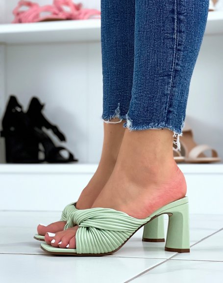 Green heeled mules with a chunky knotted strap