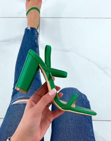 Green heeled sandals with elastic strap