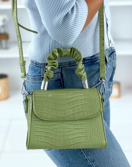 Green mini bag with gathered handle